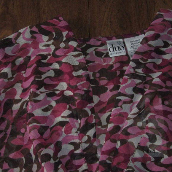 Duo Maternity Medium 8-10 Sheer Pink Brown Shirt - Picture 3 of 6